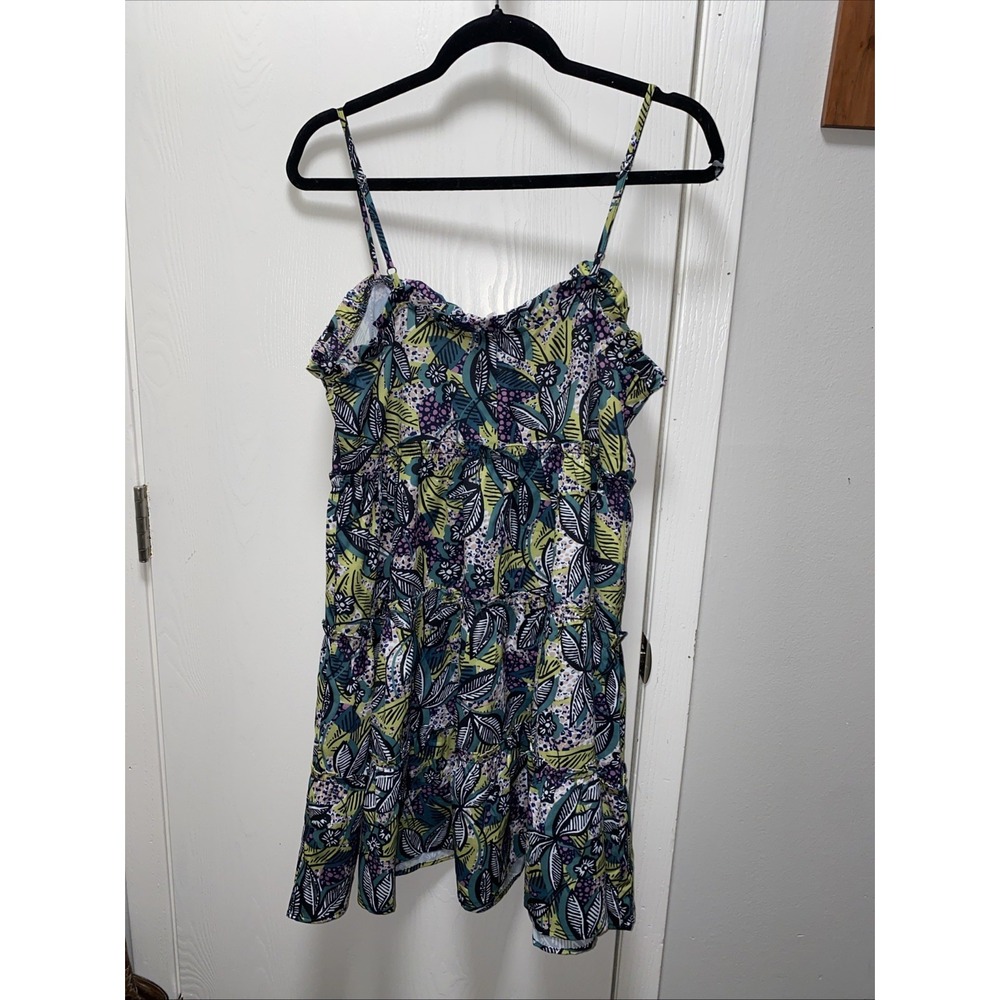 LUCCA Tropical Floral Tiered Mini Dress Boho Spaghetti Strap Women's Medium - Picture 6 of 9